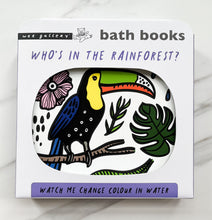 Load image into Gallery viewer, WEE GALLERY: WHO&#39;S IN THE RAINFOREST? (BATH BOOK)
